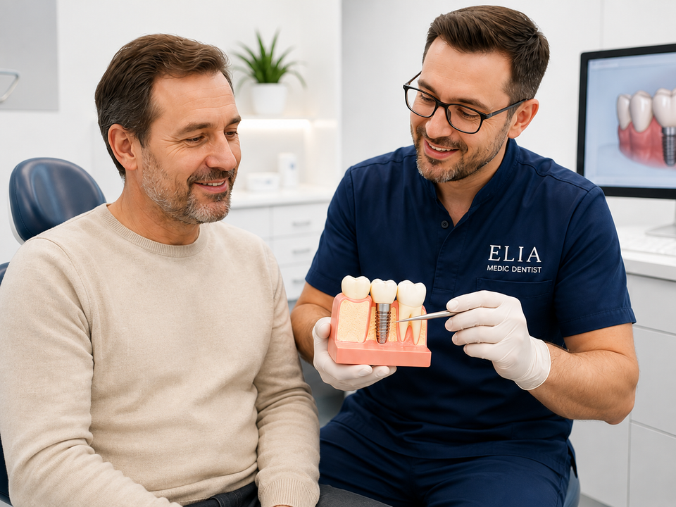 Consultație implant dentar cu model